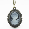 Victorian Lady Rose Fashion Jewelry Open Faced Pocket Watch Necklace Pendant Blue Lady